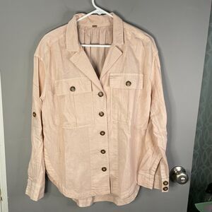 Free People Womens ? Long Sleeve Chunky Button Up Linen Blend Shirt Top **READ**